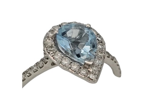 Aquamarine & Diamond Cluster Ring 18ct White Gold Pear Tear Drop Cut 1.00ct