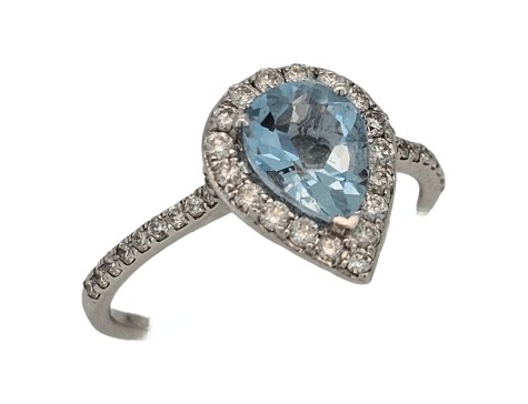 Aquamarine & Diamond Cluster Ring 18ct White Gold Pear Tear Drop Cut 1.00ct