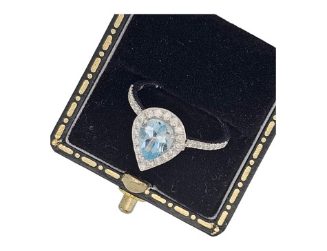 Aquamarine & Diamond Cluster Ring 18ct White Gold Pear Tear Drop Cut 1.00ct