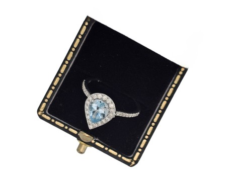 Aquamarine & Diamond Cluster Ring 18ct White Gold Pear Tear Drop Cut 1.00ct