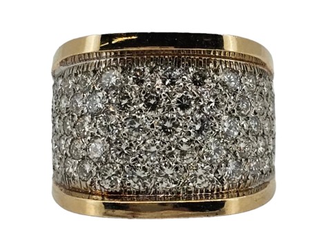 Diamond Vintage Pave Set Cluster Wide Band Statement Dress Ring 14ct Yellow Gold 2.20ct American 