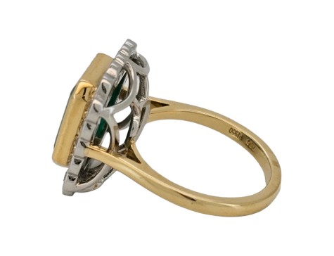 Emerald & Diamond Cluster Dress Statement Cocktail Ring 18ct Yellow Gold Platinum 4.00ct Emerald 1.00ct Diamond Rub-over Setting 