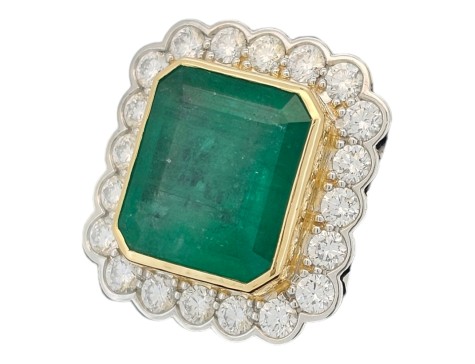 Emerald & Diamond Cluster Dress Statement Cocktail Ring 18ct Yellow Gold Platinum 4.00ct Emerald 1.00ct Diamond Rub-over Setting 