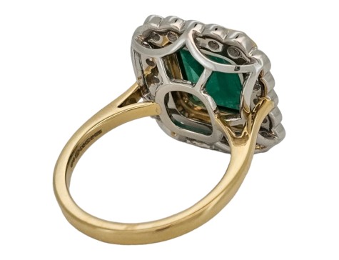 Emerald & Diamond Cluster Dress Statement Cocktail Ring 18ct Yellow Gold Platinum 4.00ct Emerald 1.00ct Diamond Rub-over Setting 