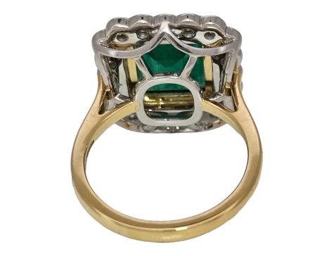 Emerald & Diamond Cluster Dress Statement Cocktail Ring 18ct Yellow Gold Platinum 4.00ct Emerald 1.00ct Diamond Rub-over Setting 