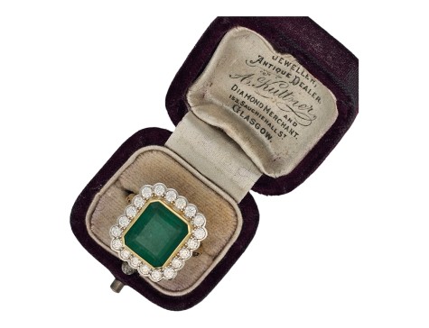 Emerald & Diamond Cluster Dress Statement Cocktail Ring 18ct Yellow Gold Platinum 4.00ct Emerald 1.00ct Diamond Rub-over Setting 