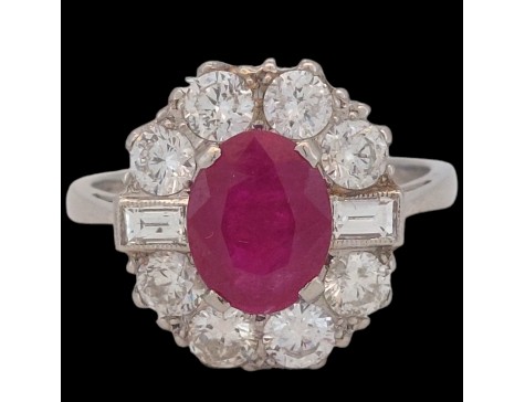 Ruby & Diamond Vintage Platinum Cluster Ring 1.50ct 2.00ct Ruby