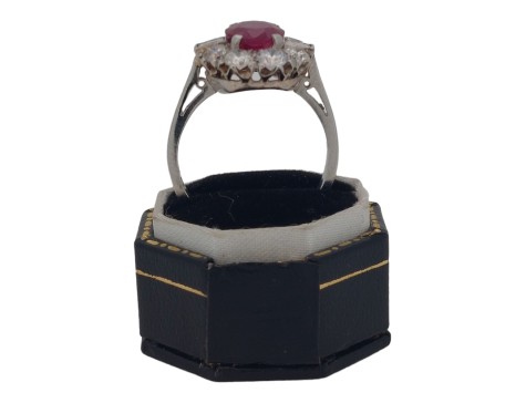 Ruby & Diamond Vintage Platinum Cluster Ring 1.50ct 2.00ct Ruby