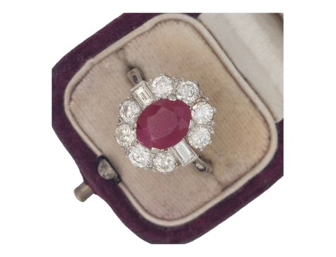 Ruby & Diamond Vintage Platinum Cluster Ring 1.50ct 2.00ct Ruby