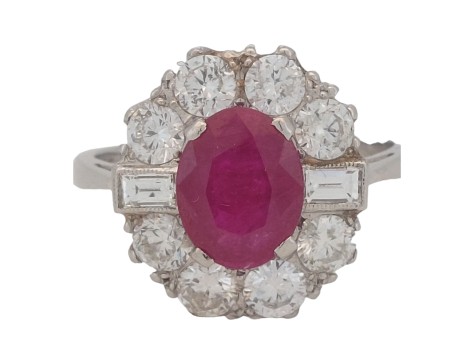 Ruby & Diamond Vintage Platinum Cluster Ring 1.50ct 2.00ct Ruby