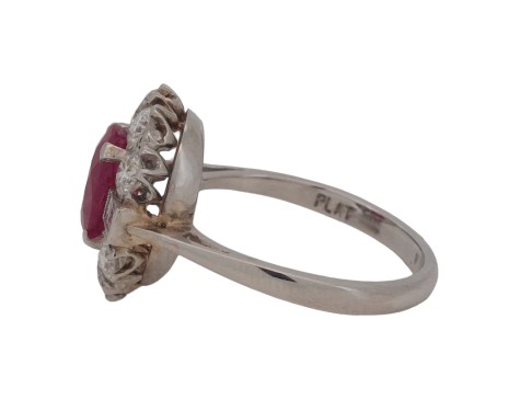 Ruby & Diamond Vintage Platinum Cluster Ring 1.50ct 2.00ct Ruby