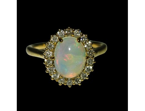 Australian Opal & Diamond Cluster Ring 9ct Yellow Gold 1.56ct Opal 0.46ct Diamond 