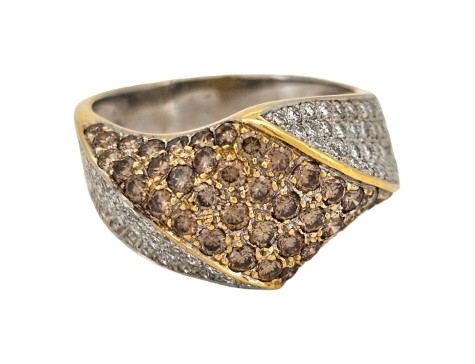 Cognac & White Diamond Swirl Dress Pave Set Ring 18ct Gold 1.00ct 