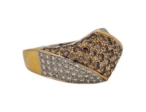 Cognac & White Diamond Swirl Dress Pave Set Ring 18ct Gold 1.00ct 