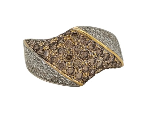 Cognac & White Diamond Swirl Dress Pave Set Ring 18ct Gold 1.00ct 