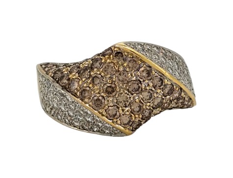 Cognac & White Diamond Swirl Dress Pave Set Ring 18ct Gold 1.00ct 