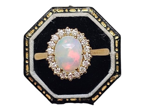 Australian Opal & Diamond Cluster Ring 9ct Yellow Gold 1.56ct Opal 0.46ct Diamond 