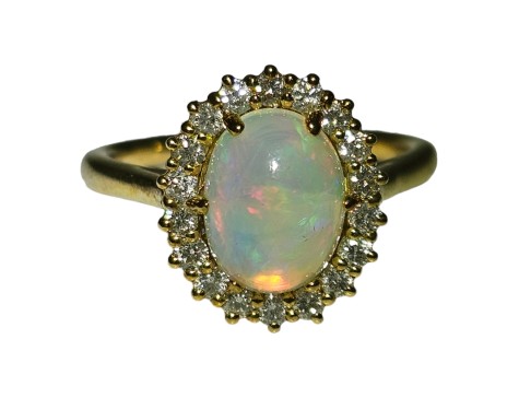 Australian Opal & Diamond Cluster Ring 9ct Yellow Gold 1.56ct Opal 0.46ct Diamond 