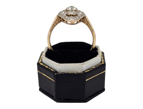 Art Deco lozenge Diamond Set Cluster Ring 14kt Gold 1.00ct 