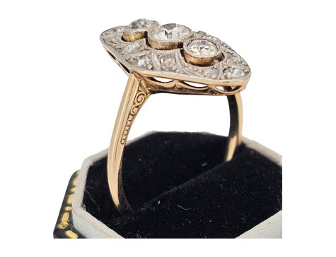 Art Deco lozenge Diamond Set Cluster Ring 14kt Gold 1.00ct 