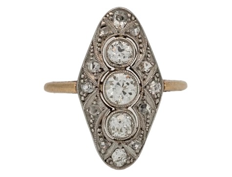 Art Deco lozenge Diamond Set Cluster Ring 14kt Gold 1.00ct 