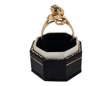 Unique Emerald Set Handmade Swirl Dress Ring 14kt Gold