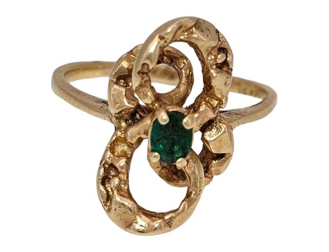 Unique Emerald Set Handmade Swirl Dress Ring 14kt Gold