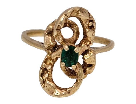 Unique Emerald Set Handmade Swirl Dress Ring 14kt Gold