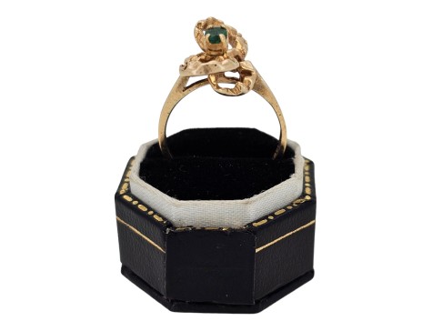 Unique Emerald Set Handmade Swirl Dress Ring 14kt Gold