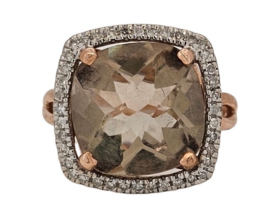 Morganite & Diamond Cluster Statement Cocktail Dress Ring 9ct Rose Gold