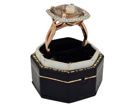 Morganite & Diamond Cluster Statement Cocktail Dress Ring 9ct Rose Gold