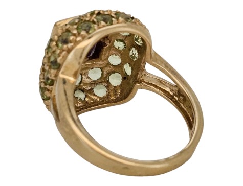 Amethyst & Peridot Raised Dome Dress Ring Yellow Gold 14kt