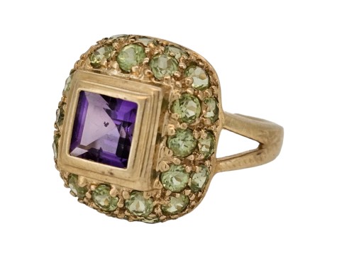 Amethyst & Peridot Raised Dome Dress Ring Yellow Gold 14kt