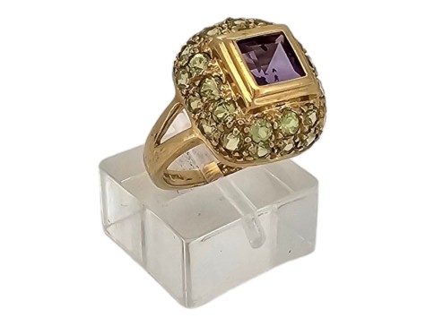 Amethyst & Peridot Raised Dome Dress Ring Yellow Gold 14kt