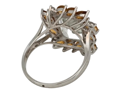 Aquamarine Citrine & Diamond 18ct White Gold Dress Cocktail Ring