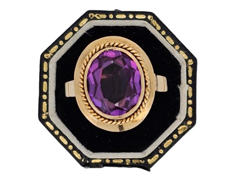 Vintage Purple Synthetic Spinel Filigree Dress Ring 18ct Gold 