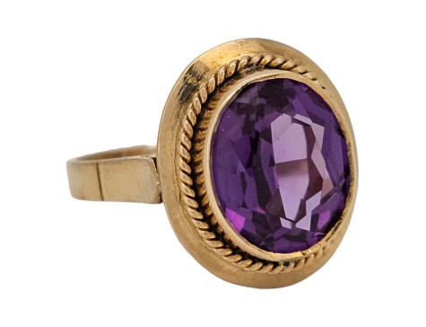 Vintage Purple Synthetic Spinel Filigree Dress Ring 18ct Gold 