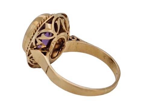 Vintage Purple Synthetic Spinel Filigree Dress Ring 18ct Gold 