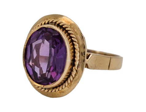 Vintage Purple Synthetic Spinel Filigree Dress Ring 18ct Gold 