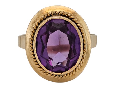Vintage Purple Synthetic Spinel Filigree Dress Ring 18ct Gold 