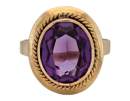 Vintage Purple Synthetic Spinel Filigree Dress Ring 18ct Gold 