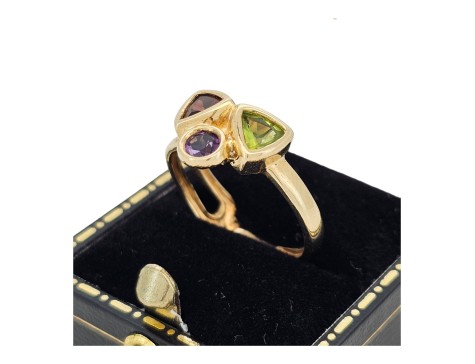 Garnet Amethyst Peridot Mackintosh Inspired Dress Ring 9ct Gold Multi-Gem 