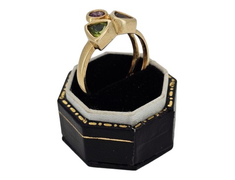 Garnet Amethyst Peridot Mackintosh Inspired Dress Ring 9ct Gold Multi-Gem 