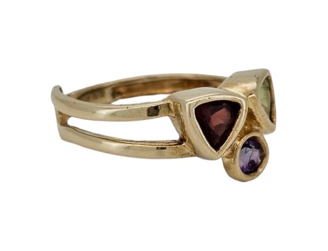 Garnet Amethyst Peridot Mackintosh Inspired Dress Ring 9ct Gold Multi-Gem 