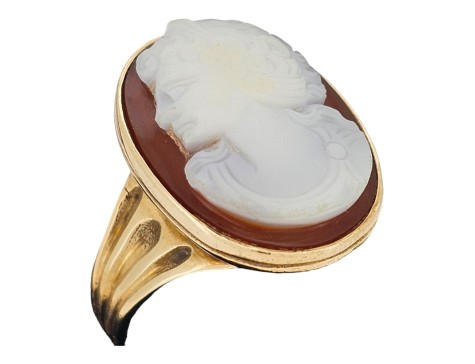 Hand Carved Cameo Dress Ring 9ct Gold Vintage 