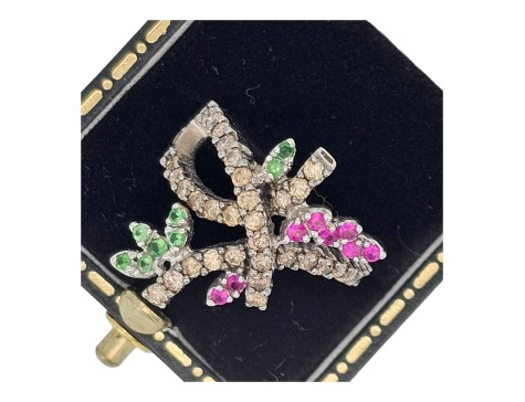 Diamond Ruby Green Garnet 18ct Gold Floral Spray Ring