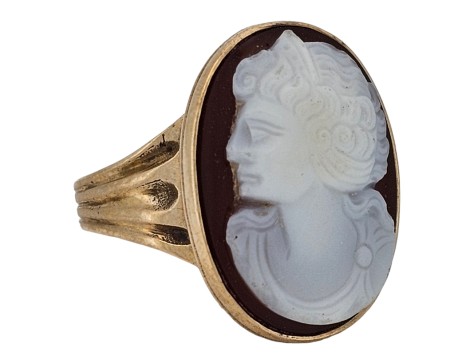 Hand Carved Cameo Dress Ring 9ct Gold Vintage 