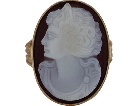 Hand Carved Cameo Dress Ring 9ct Gold Vintage 