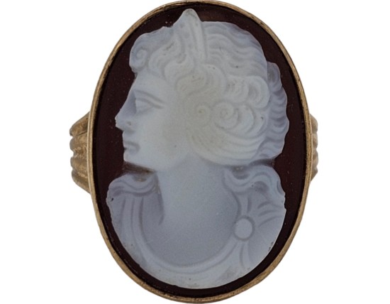 Hand Carved Cameo Dress Ring 9ct Gold Vintage 