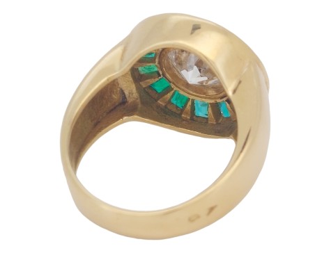 Diamond & Emerald Period Art Deco Cocktail Target Ring 18ct Yellow Gold  2.25ct Old European Cut 